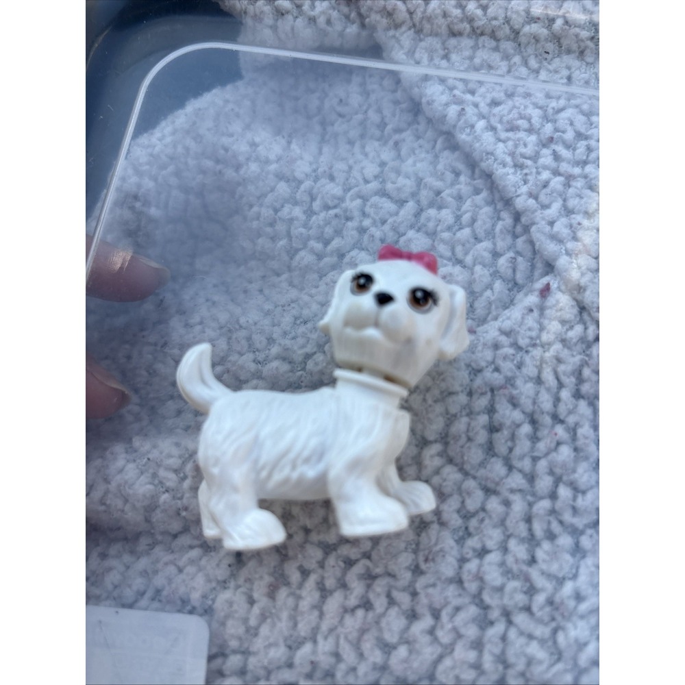 Barbie Doll Pet White Dog Brown Eyes Pink Bow No Collar Toy Pet Replacement Part